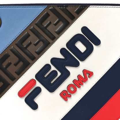 Fendi X FILA Vitello Century Mania Bi-Color FF 1974 Embossed Small Flat Clutch Nebula Blueberry Multicolor 6 of 8