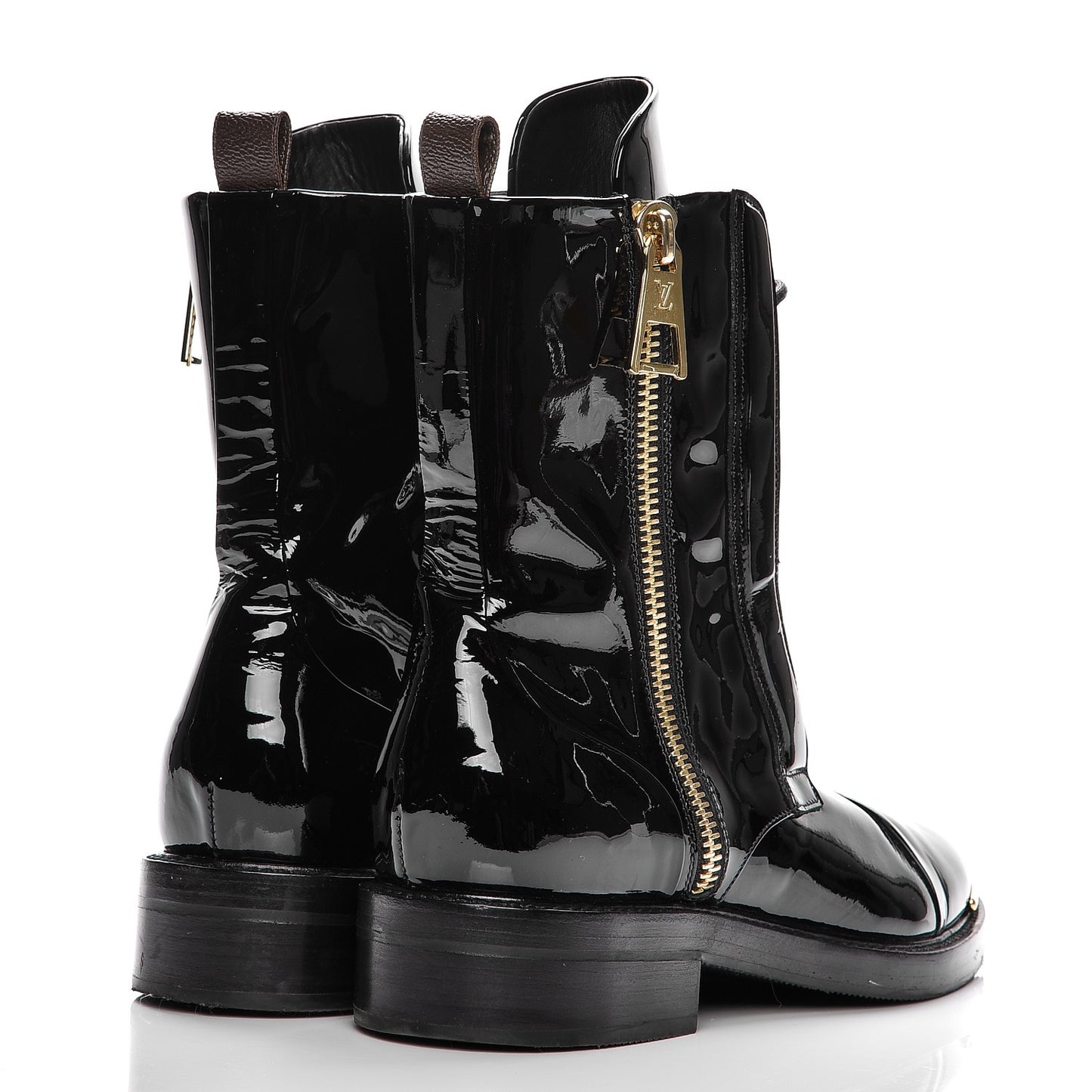 Patent Calfskin Monogram Macadam Ranger Combat Boots 38.5 Black