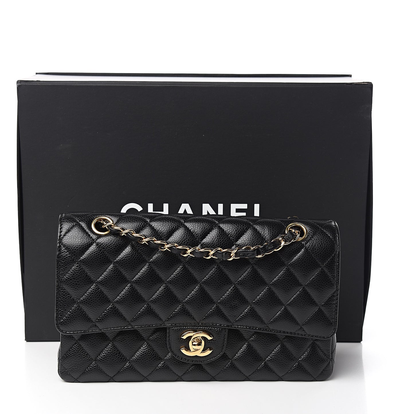 Caviar Quilted Medium Double Flap Black