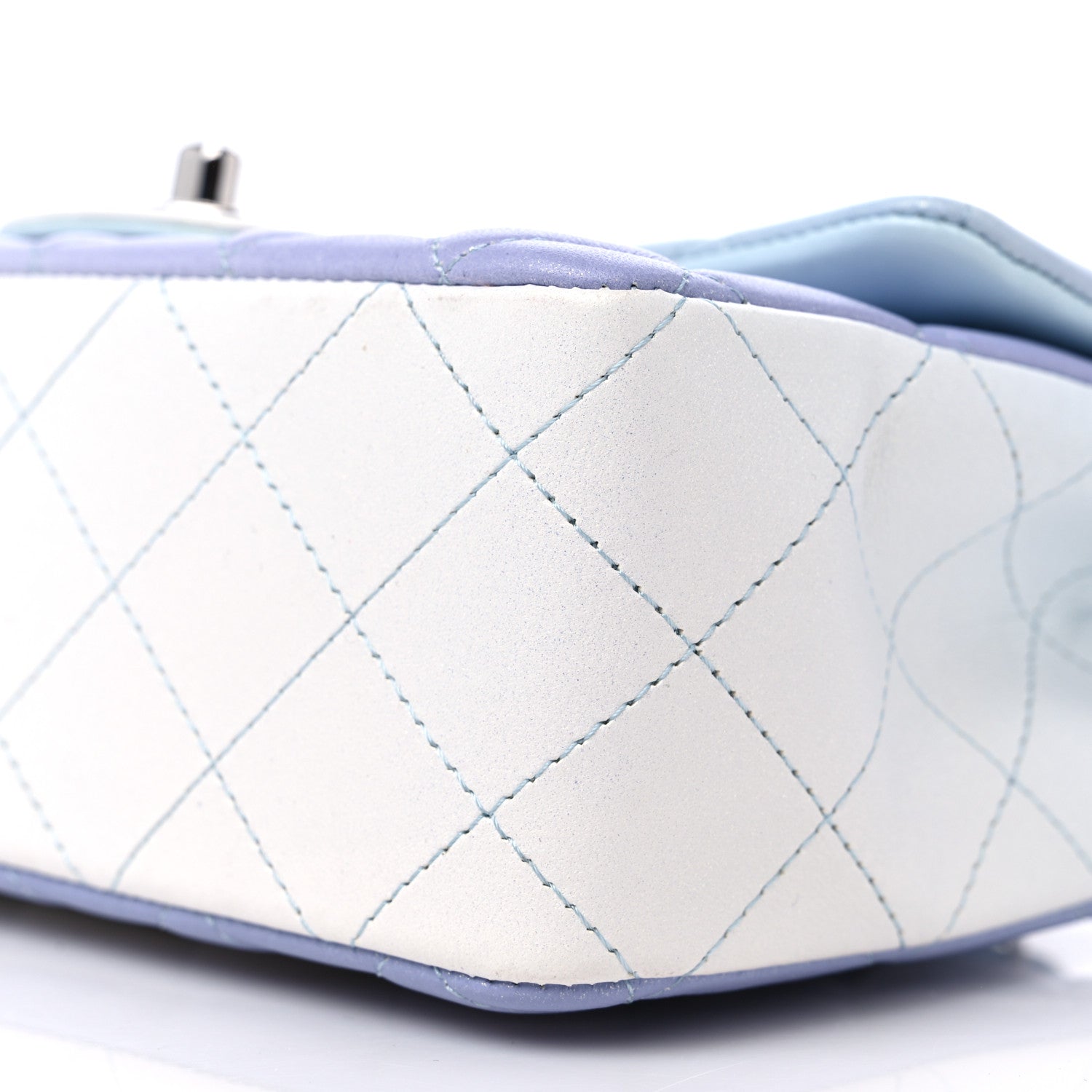 Chanel Perforated Lambskin Quilted Mini Rectangular Flap Light Blue Light Purple White 9 of 11