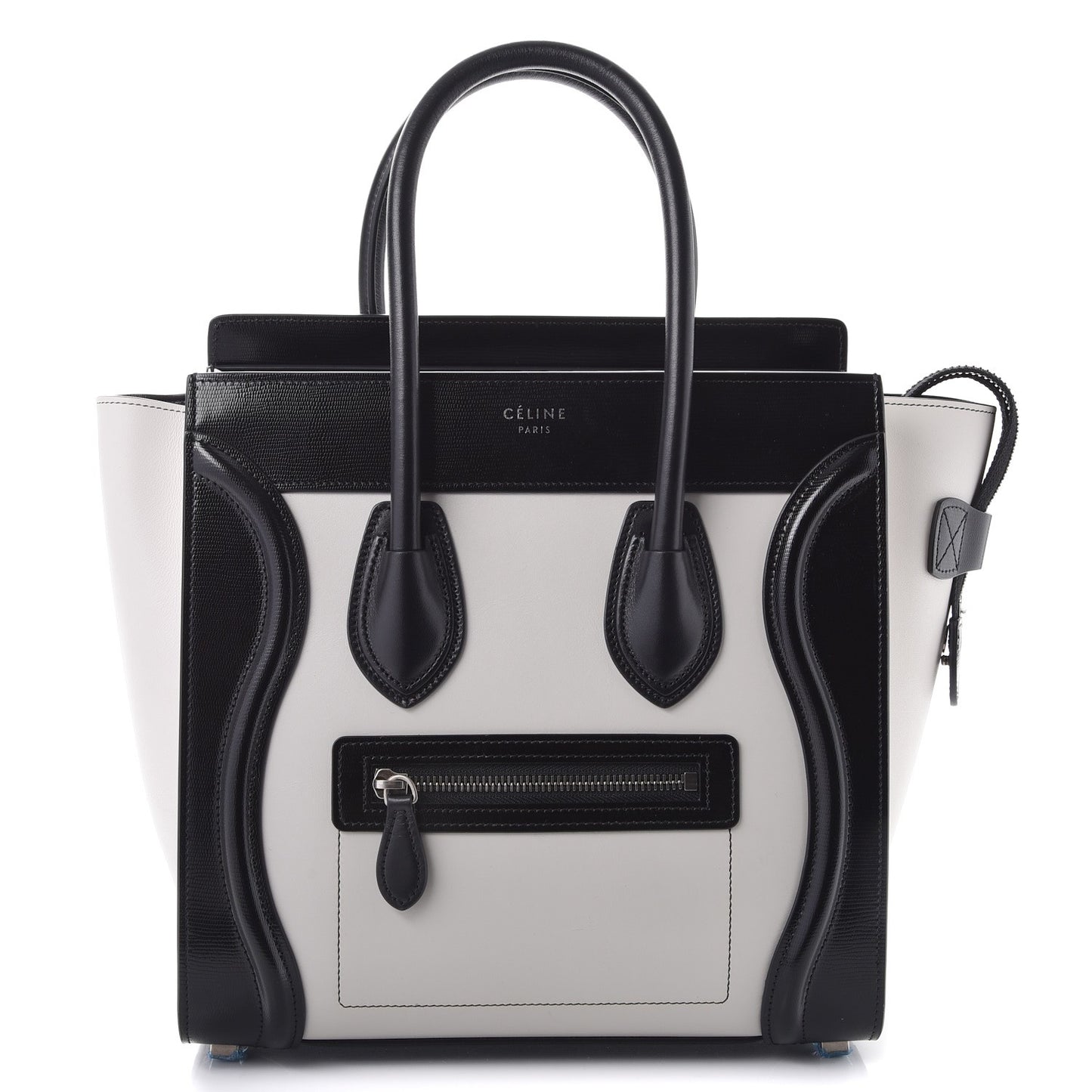 Sleek Calfskin Micro Bi-Color Luggage Black White