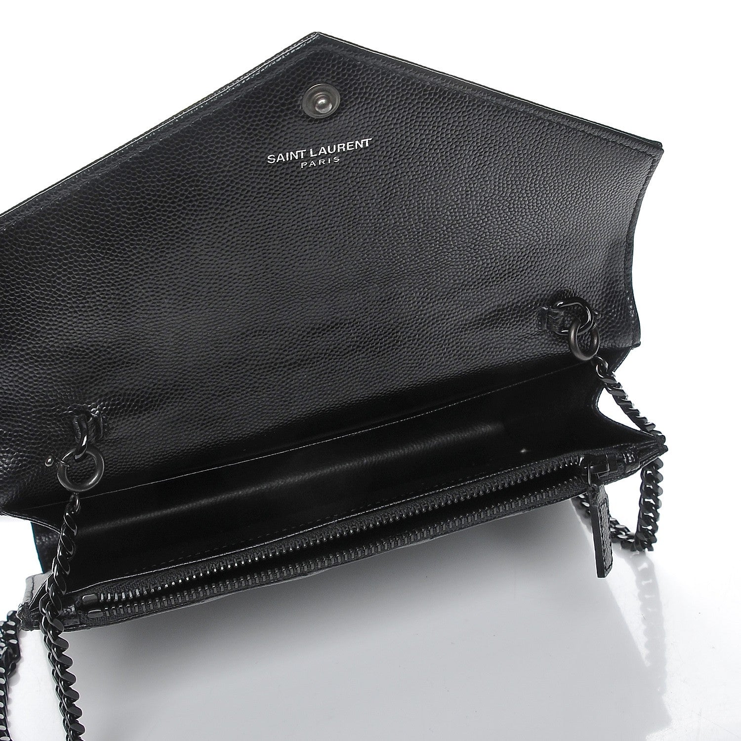 Saint Laurent Grain De Poudre Matelasse Chevron Monogram Envelope Chain Wallet Black 5 of 8