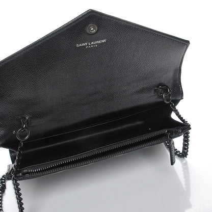 Saint Laurent Grain De Poudre Matelasse Chevron Monogram Envelope Chain Wallet Black 5 of 8