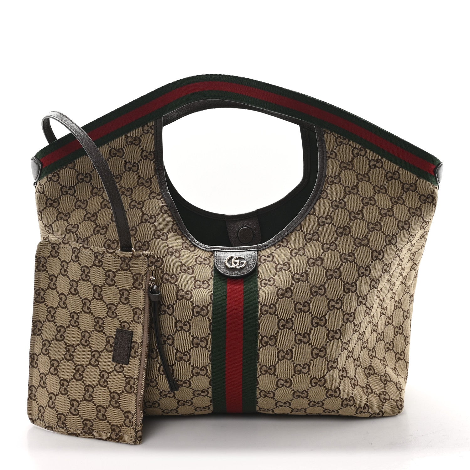 Gucci GG Monogram Web Large Giglio Tote Beige Brown 1764165