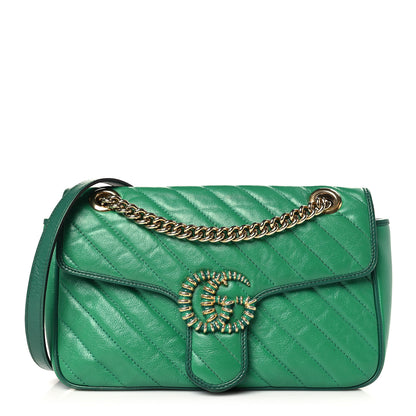 Gucci Azalea Calfskin Enamel Matelasse Diagonal Small Torchon GG Marmont Shoulder Bag New Shamarock Emerald 1 of 10
