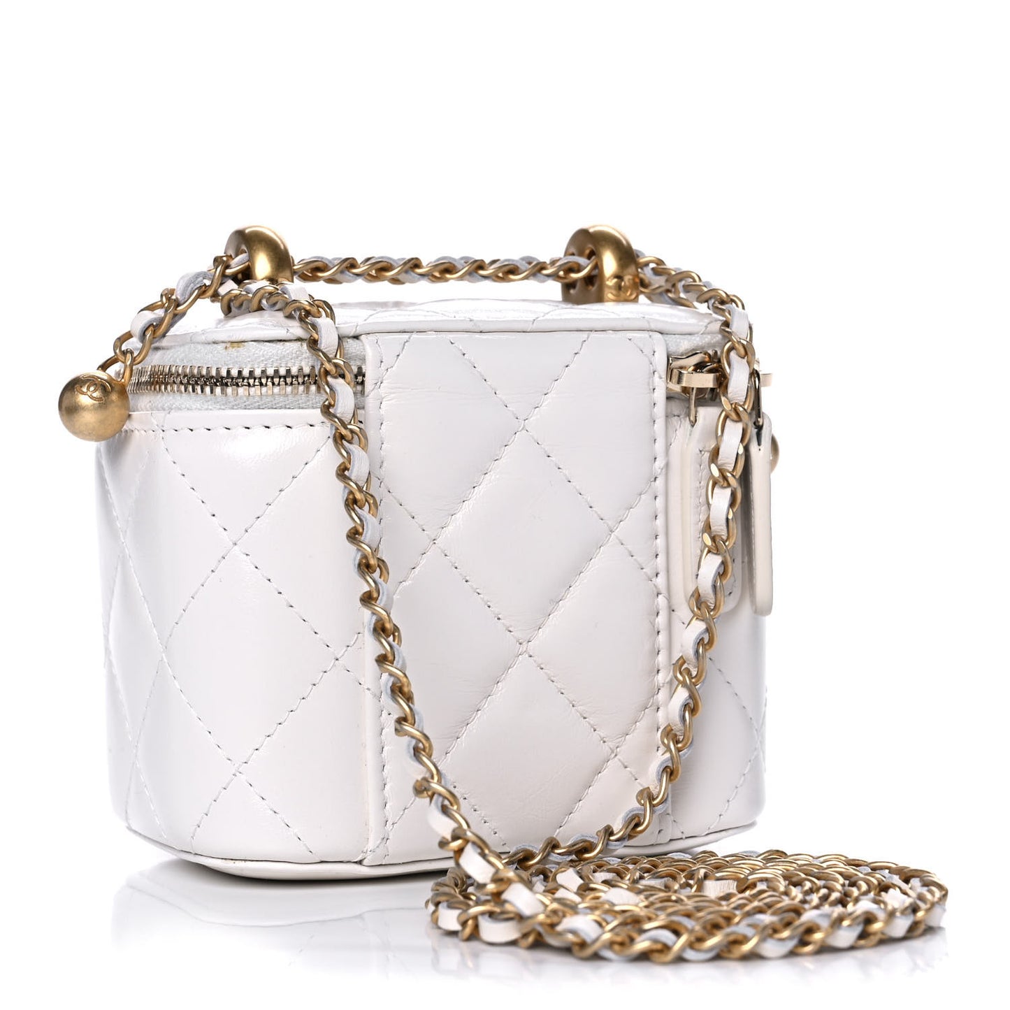Calfskin Quilted Mini Perfect Fit Vanity Case With Chain White