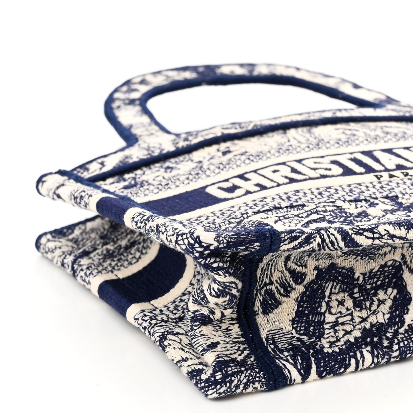 Canvas Embroidered Mini Toile De Jouy Book Tote Blue