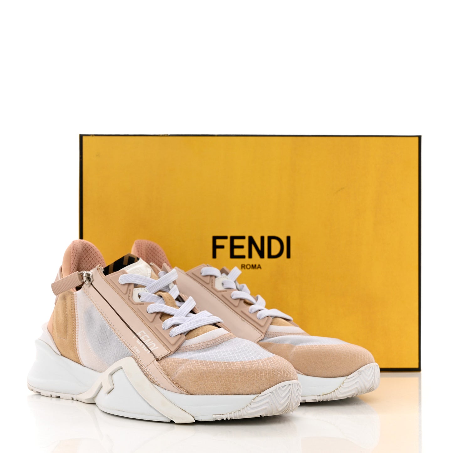 Nylon Suede Transparent Fendi Flow Low Top Sneakers 40 Light Rose