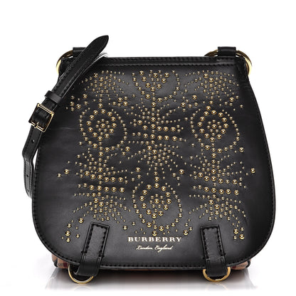 Burberry Calfskin Haymarket Check Studded Large Bridle Saddle Bag Black 1 of 12