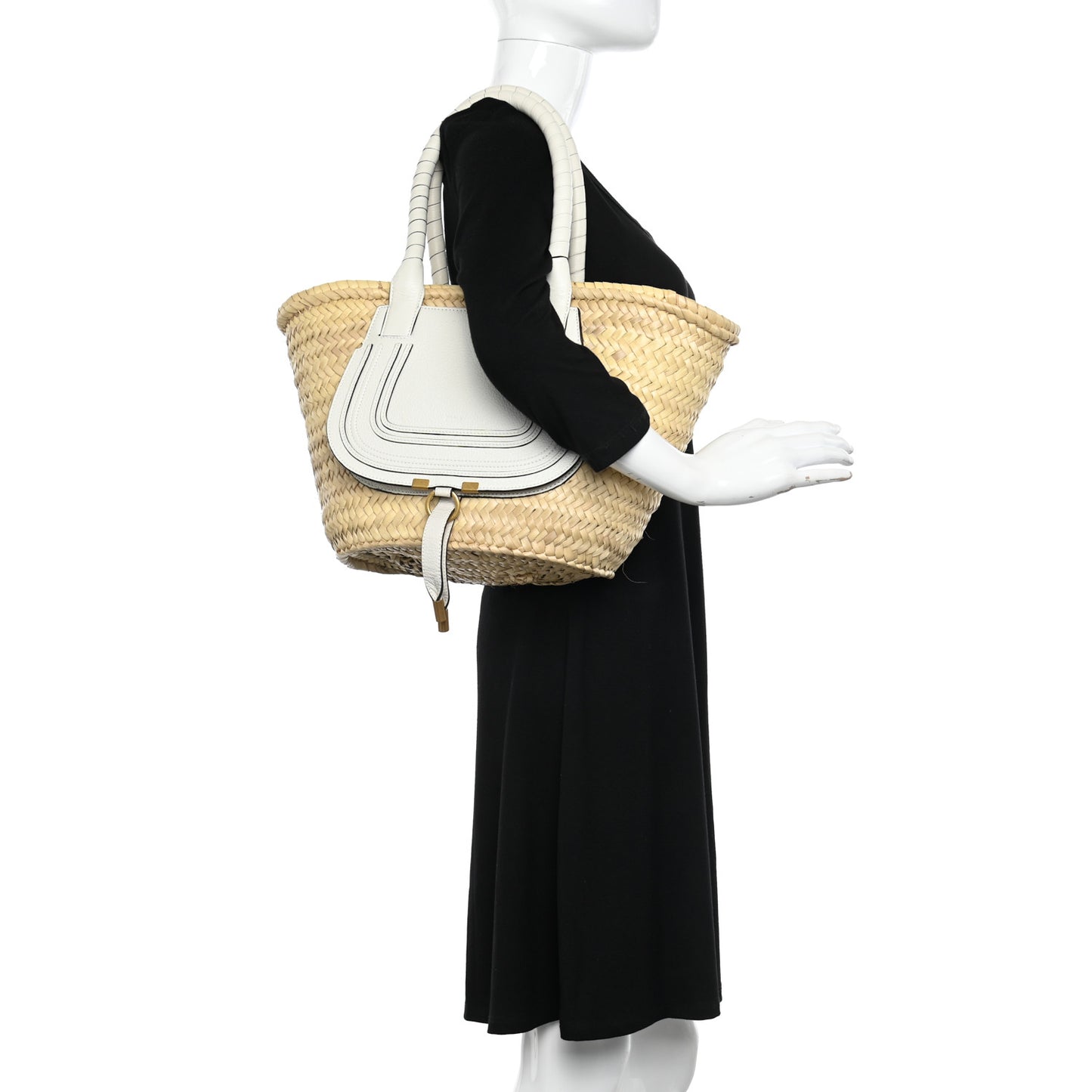 Raffia Grain Calfskin Medium Marcie Basket White