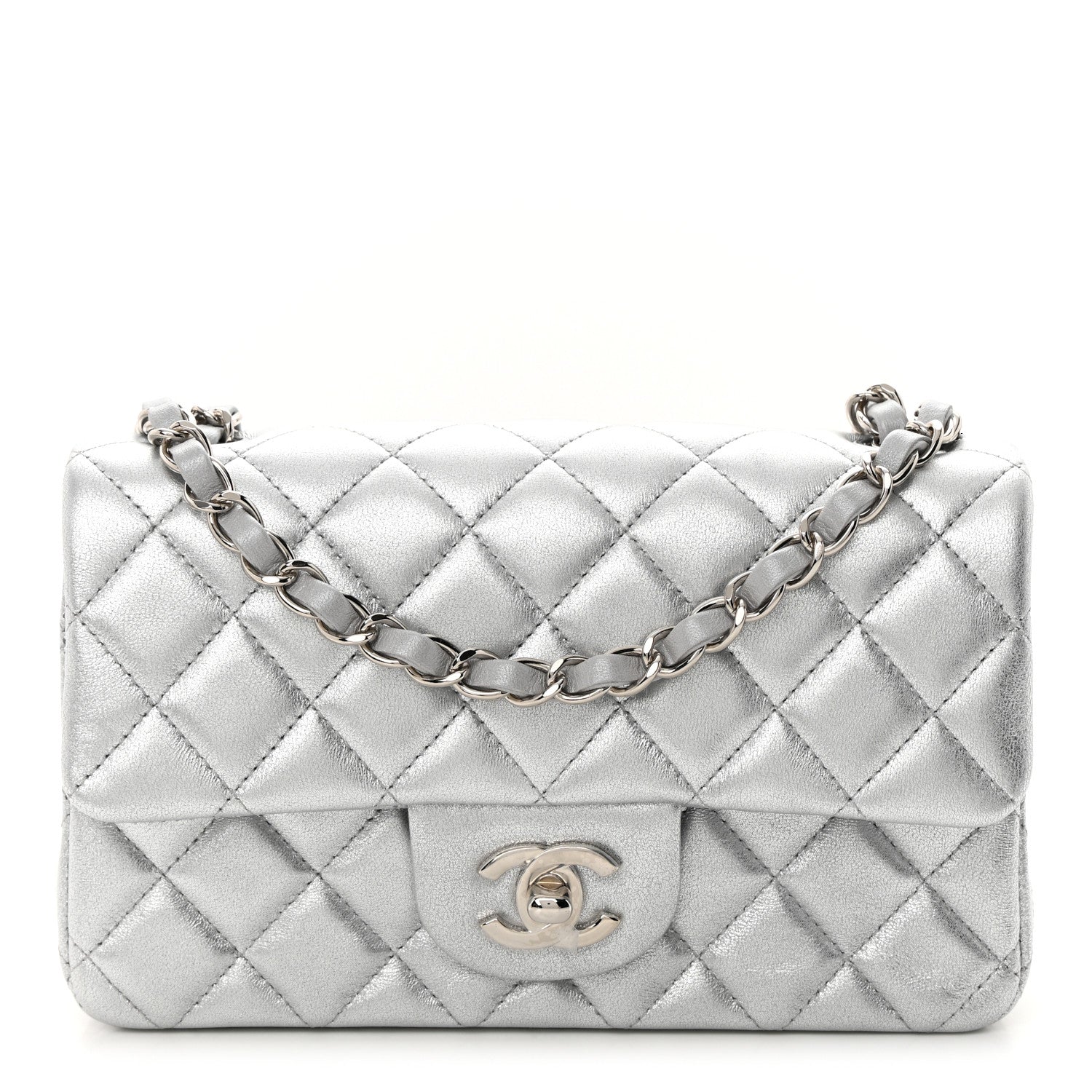 Chanel Metallic Lambskin Quilted Mini Rectangular Flap Silver 1 of 11