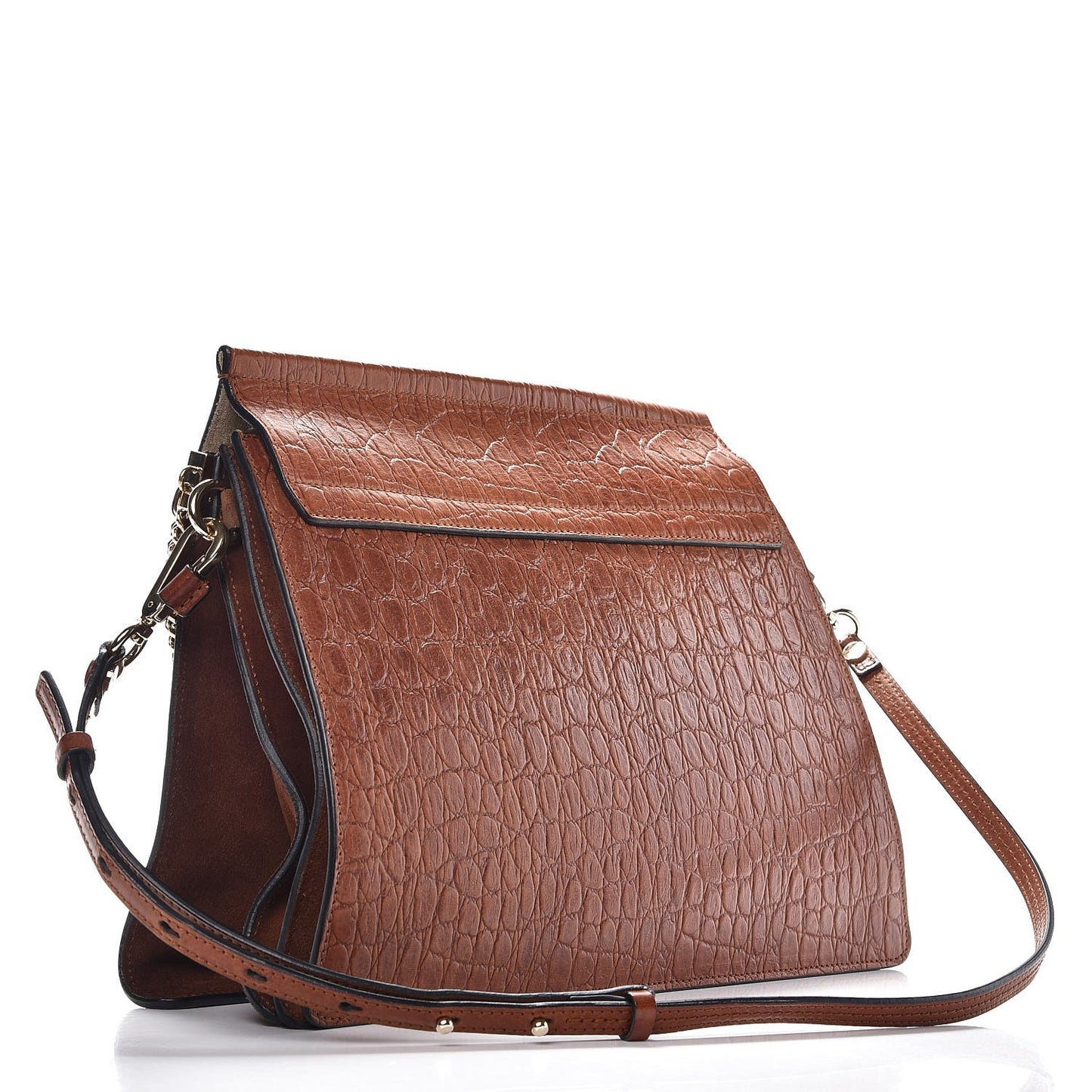 Calfskin Crocodile Embossed Medium Faye Shoulder Bag Mahogany