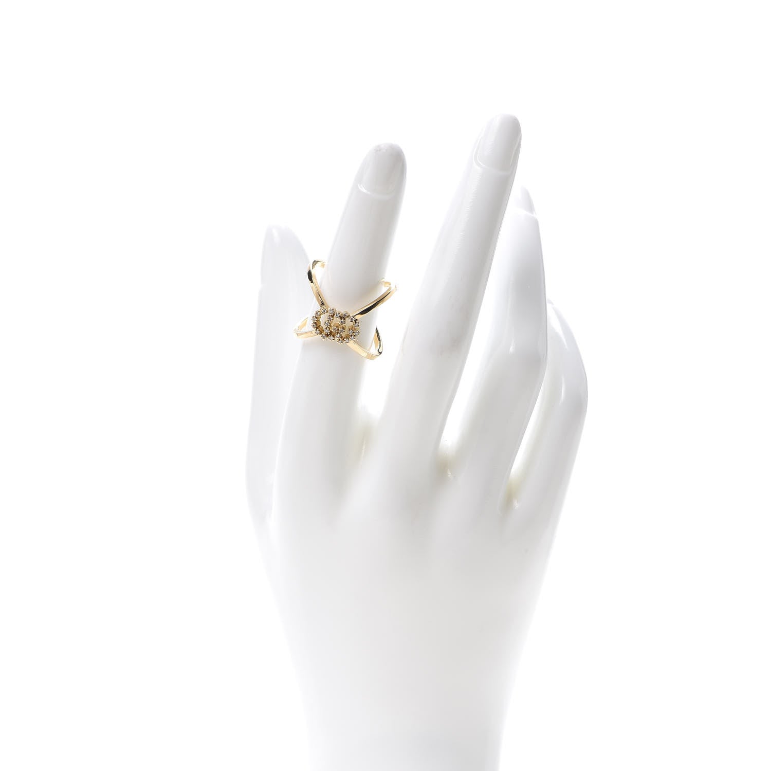 Gucci 18K Yellow Gold Diamond Running G Cross Ring 53 6.5 2 of 6