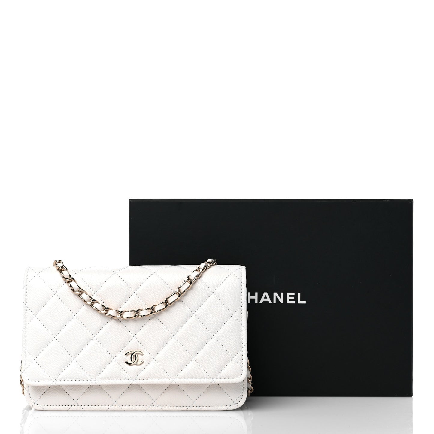 Caviar Quilted Wallet On Chain WOC White