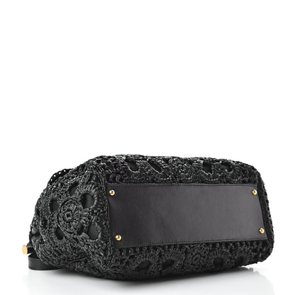 Dolce & Gabbana Calfskin Straw Crocheted Large Embroidered Laser Cut Miss Sicily Satchel Black 4 of 12