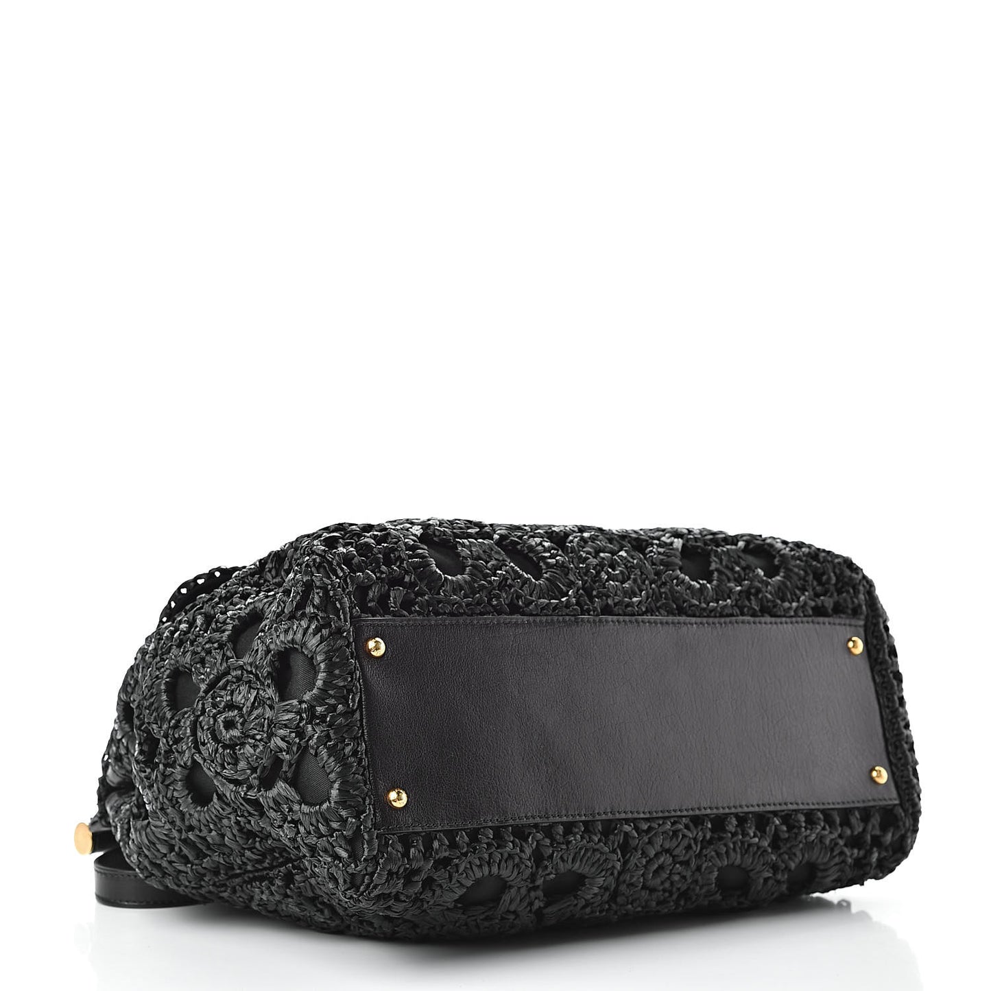 Calfskin Straw Crocheted Large Embroidered Laser Cut Miss Sicily Satchel Black