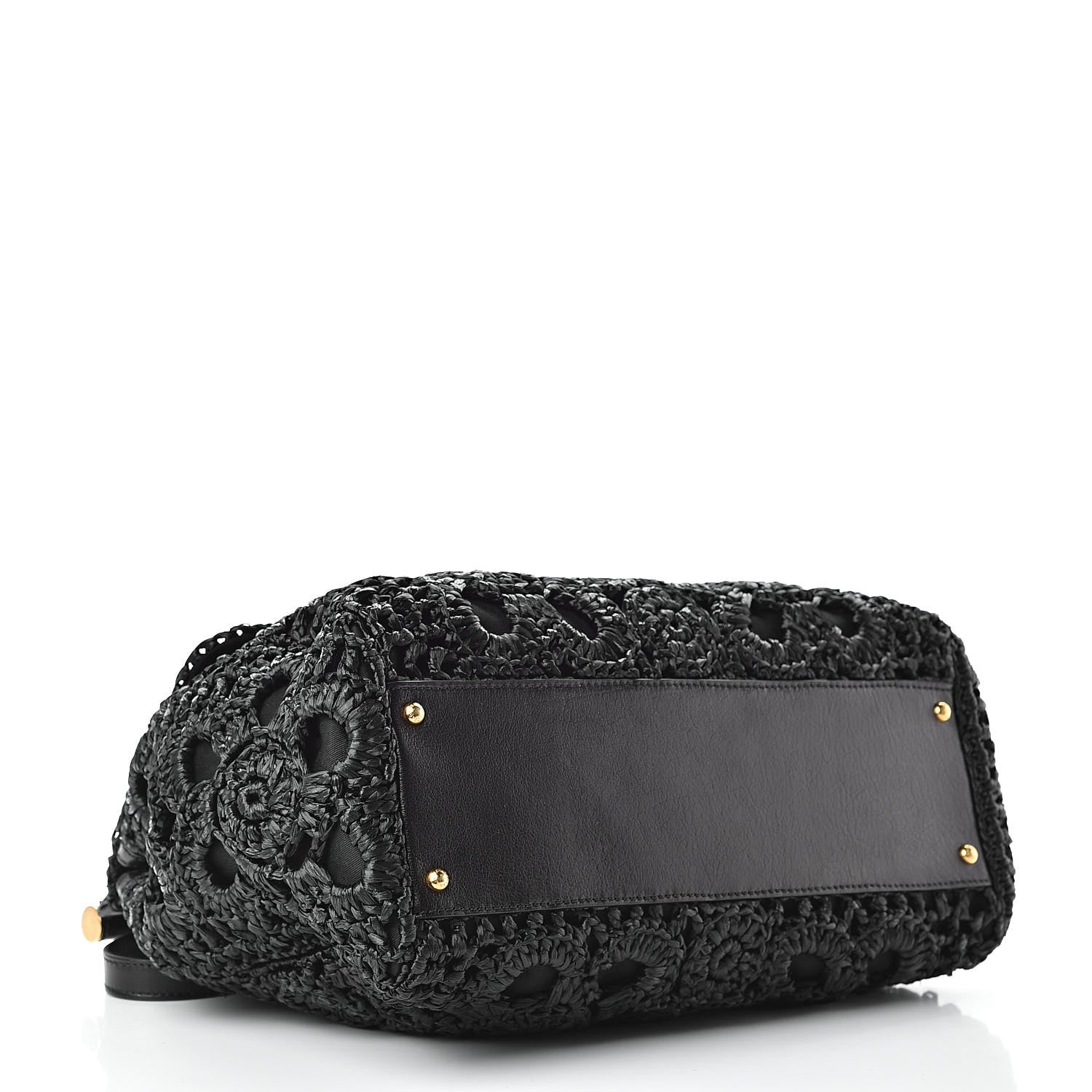 Dolce & Gabbana Calfskin Straw Crocheted Large Embroidered Laser Cut Miss Sicily Satchel Black 4 of 12