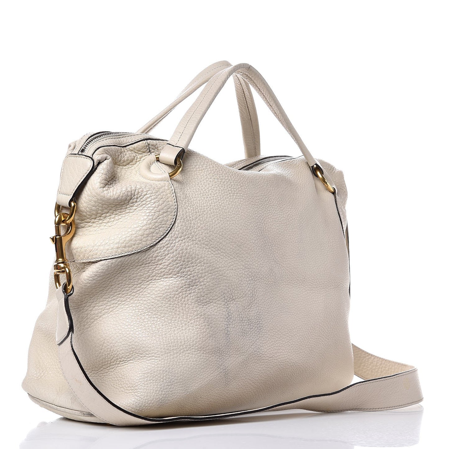 Pebbled Calfskin Twill Medium Top Handle Satchel White
