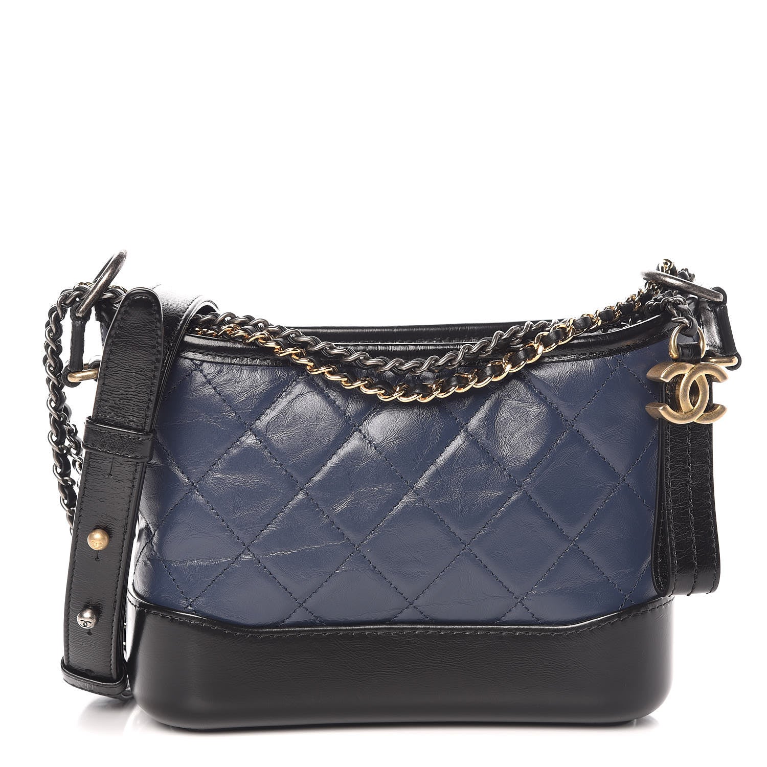 Chanel Aged Calfskin Quilted Small Gabrielle Hobo Navy Black 1 of 9
