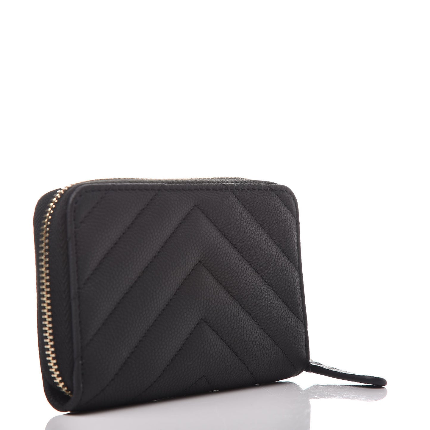 Caviar Chevron Quilted Zip Coin Purse Black