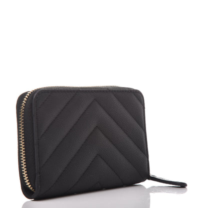Chanel Caviar Chevron Quilted Zip Coin Purse Black 4 of 8