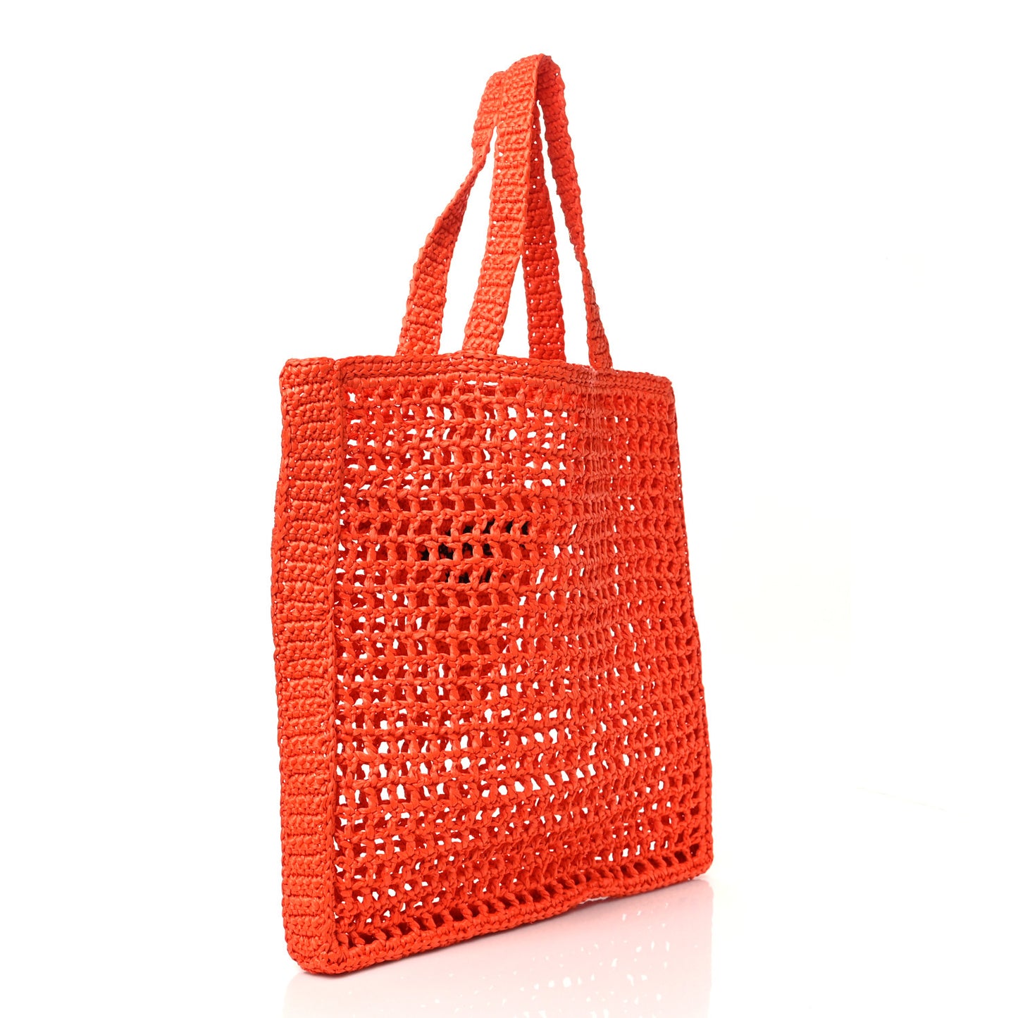 Yarn Raffia Effect Crochet Logo Embroidered Tote Bag Arancio