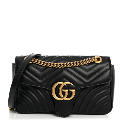 Gucci Calfskin Matelasse Small GG Marmont Shoulder Bag Black 1 of 10