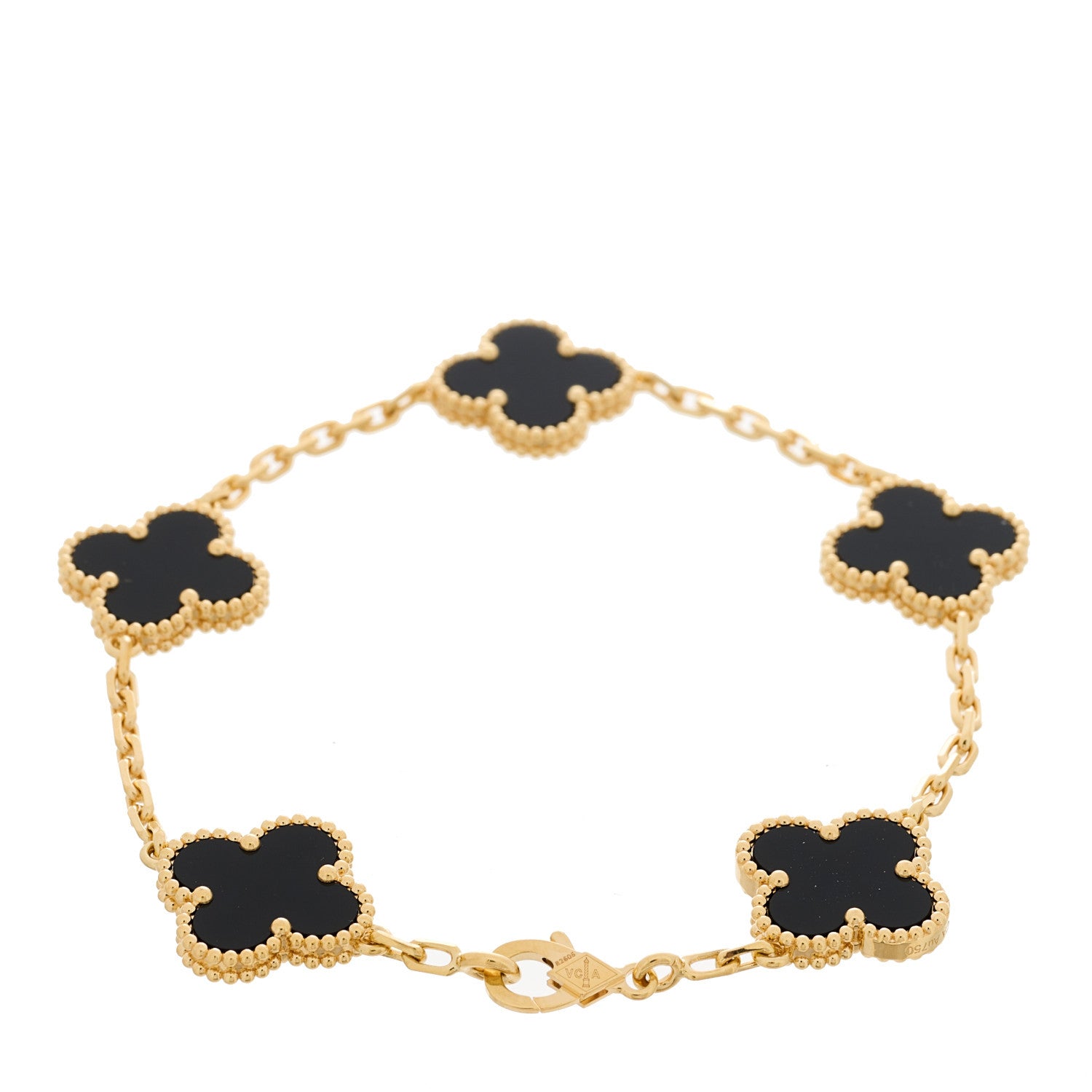 Van Cleef & Arpels 18K Yellow Gold Black Onyx 5 Motifs Vintage Alhambra Bracelet 2 of 5