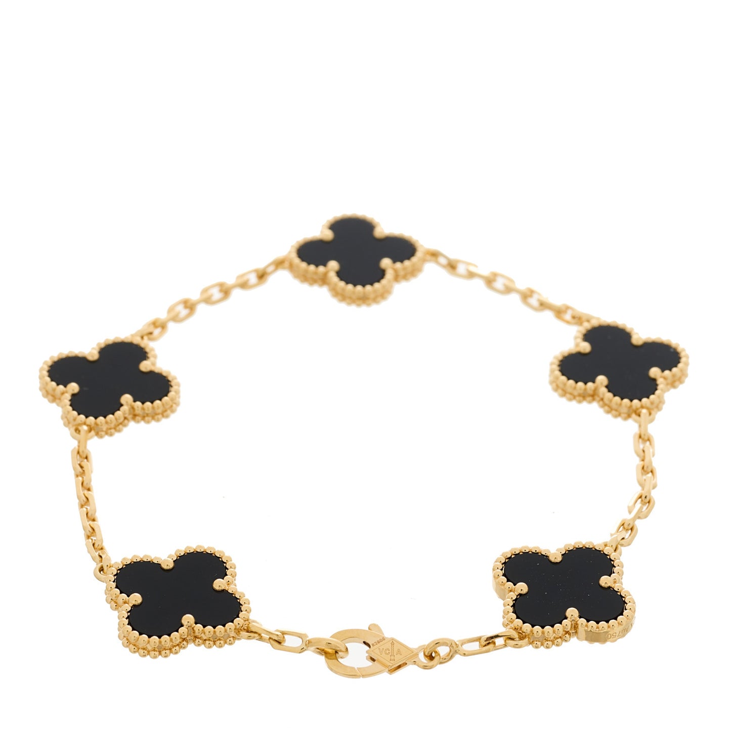 18K Yellow Gold Black Onyx 5 Motifs Vintage Alhambra Bracelet