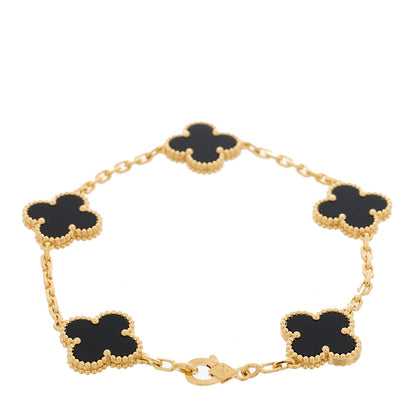 Van Cleef & Arpels 18K Yellow Gold Black Onyx 5 Motifs Vintage Alhambra Bracelet 2 of 5