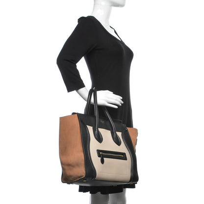 Celine Satin Calfskin Suede Mini Tri-Color Luggage Seashell 2 of 15