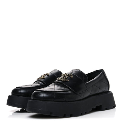 Chanel Calfskin Stitched CC Loafers 37.5 Black 4 of 11