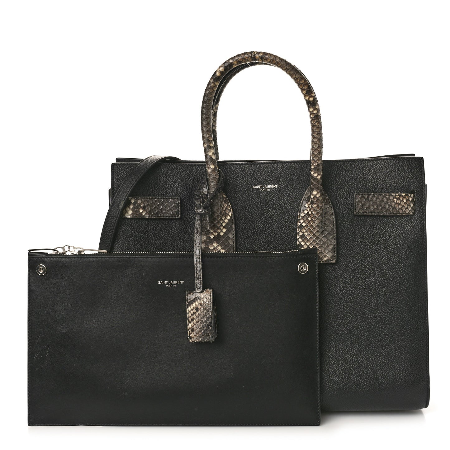 Grained Calfskin Python Embossed Small Sac De Jour Black