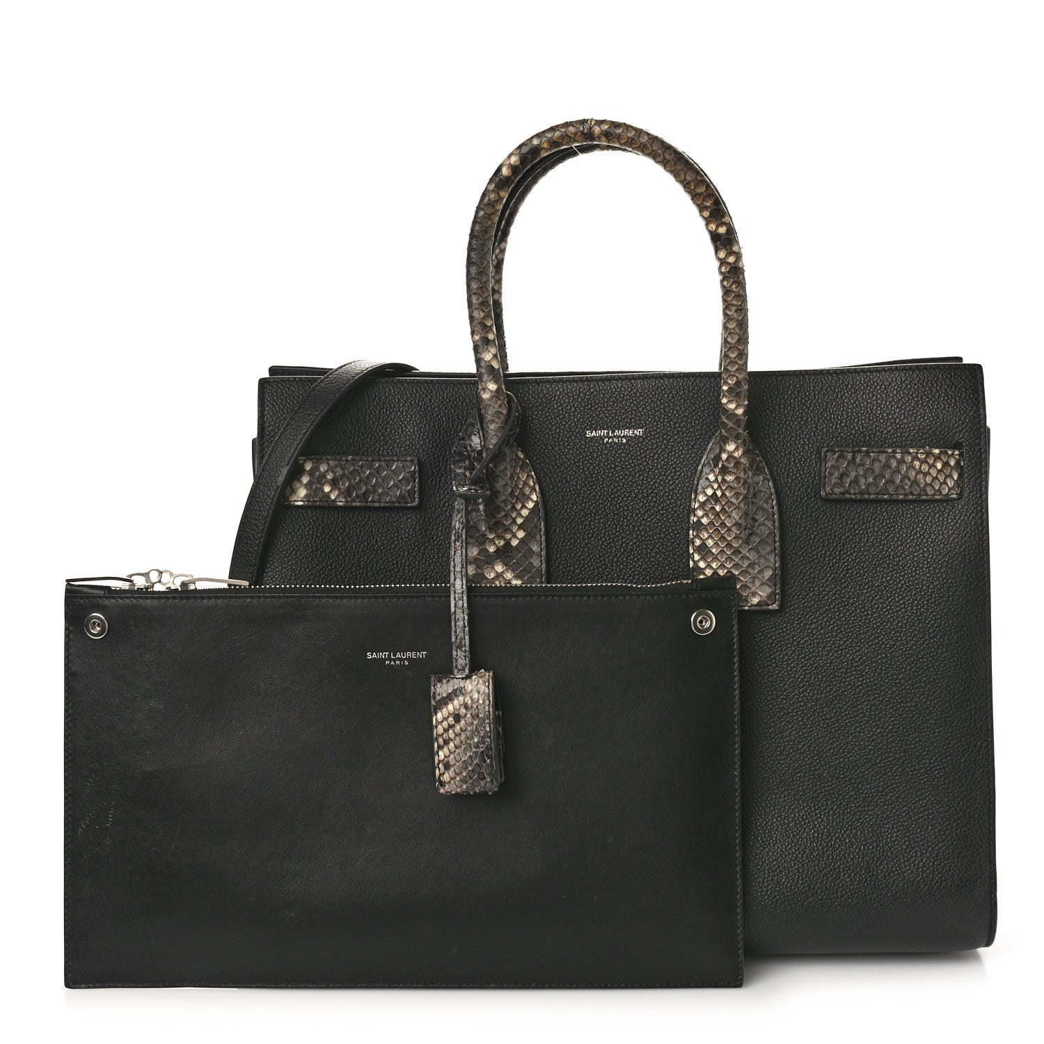 Saint Laurent Grained Calfskin Python Embossed Small Sac De Jour Black 3 of 13