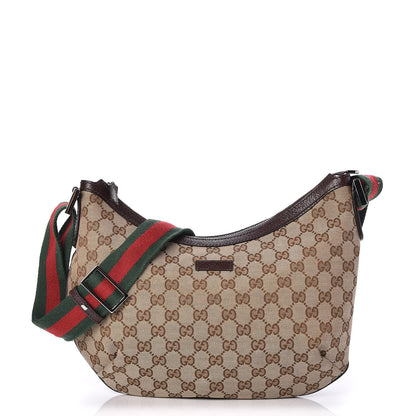 Gucci Monogram Web Medium Half Moon Hobo Dark Brown 1 of 7