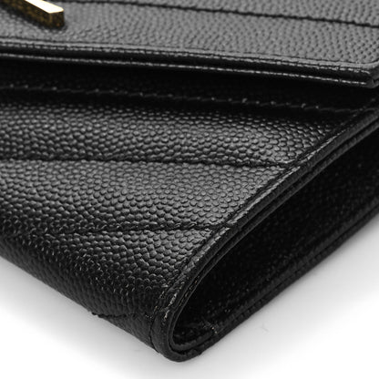 Saint Laurent Grain De Poudre Matelasse Chevron Small Monogram Envelope Wallet Black 8 of 9