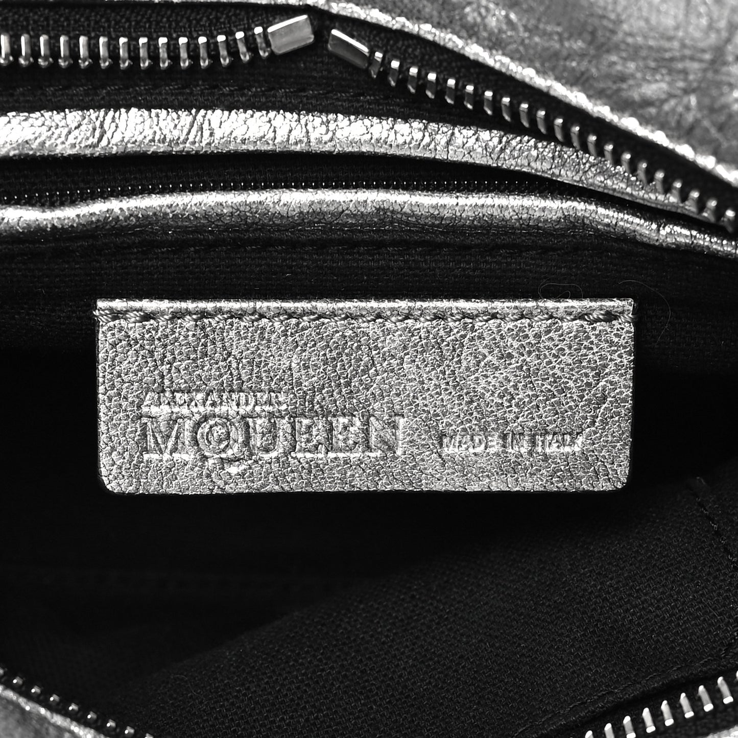 Metallic Pebbled Calfskin Mini Padlock Tote Silver
