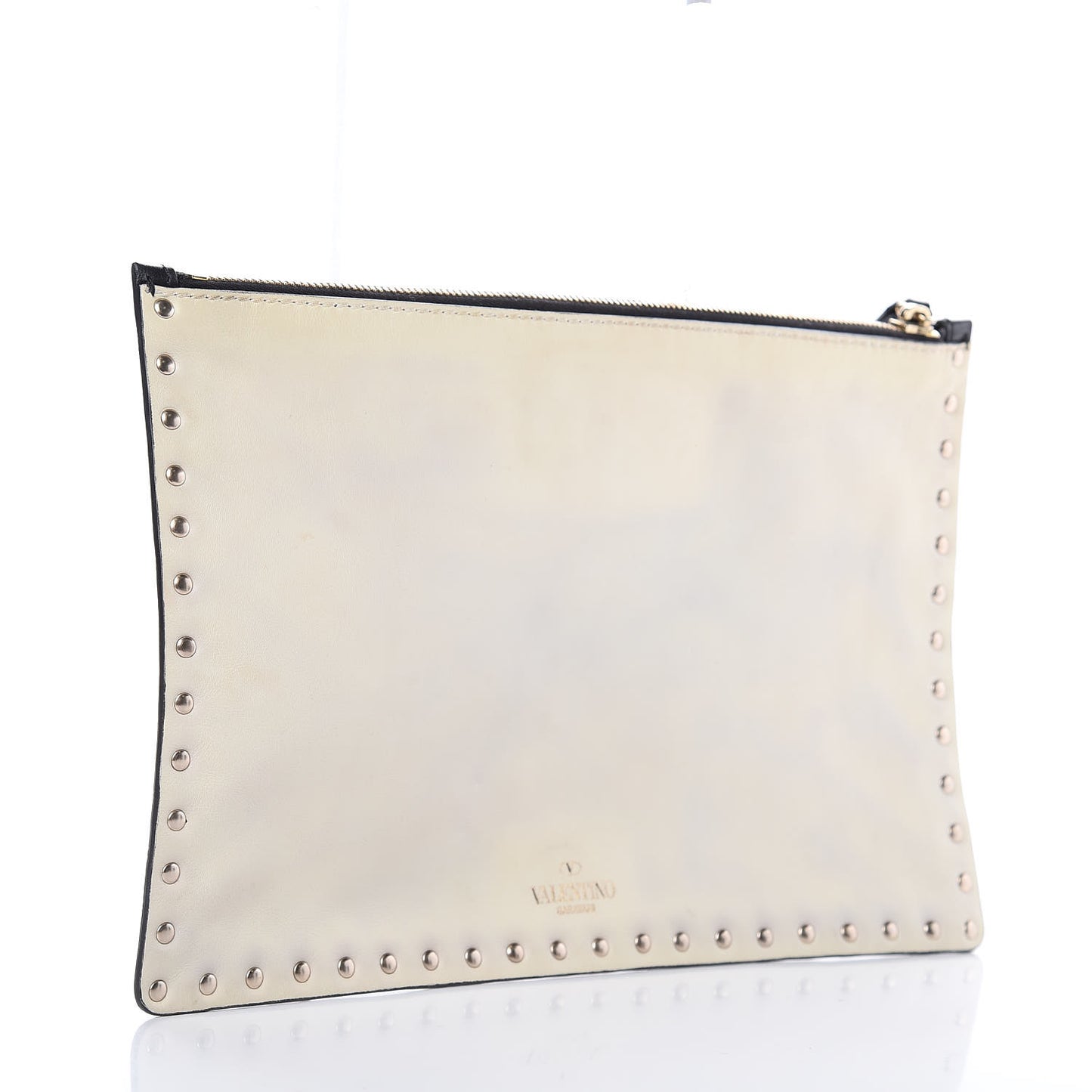 Vitello Large Rockstud Zip Pouch Black White