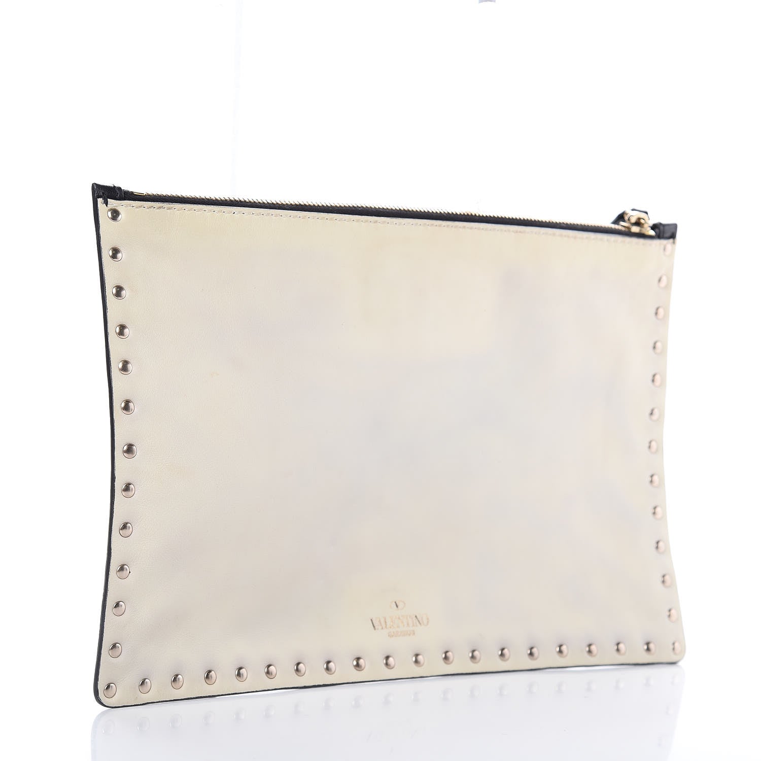 Valentino Garavani Vitello Large Rockstud Zip Pouch Black White 3 of 9