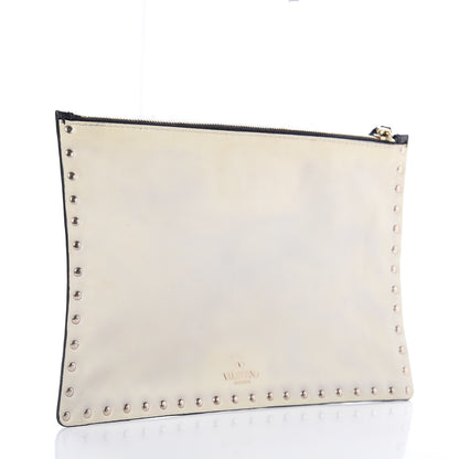 Valentino Garavani Vitello Large Rockstud Zip Pouch Black White 3 of 9