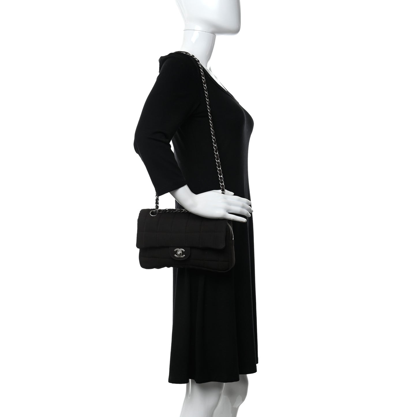 Nylon Square Quilted Flap Dark Brown