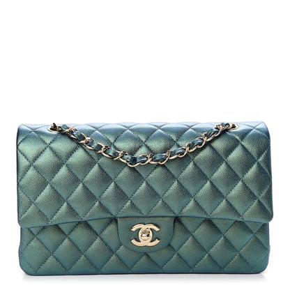 Chanel Iridescent Caviar Quilted Medium Double Flap Green 1 of 11