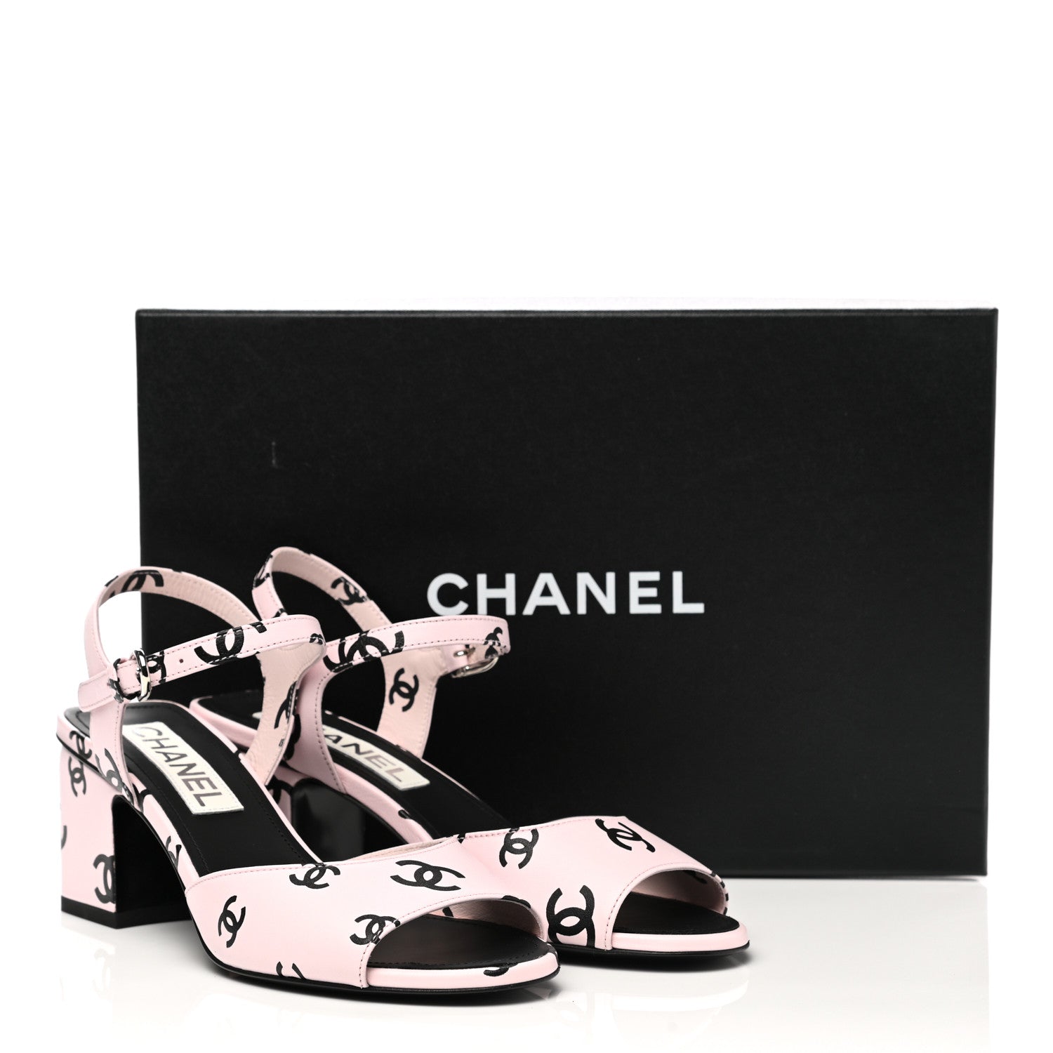 Chanel Printed Lambskin CC Sandals 37 Light Pink Black 7 of 7