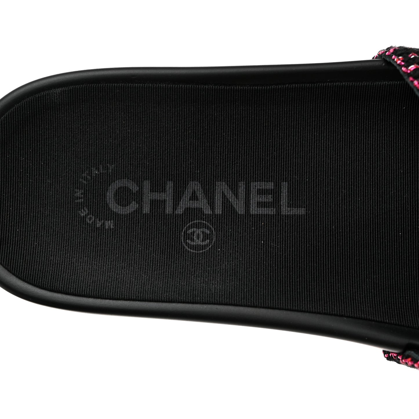 Tweed Grosgrain Camellia CC Flat Mules 35 Black Pink