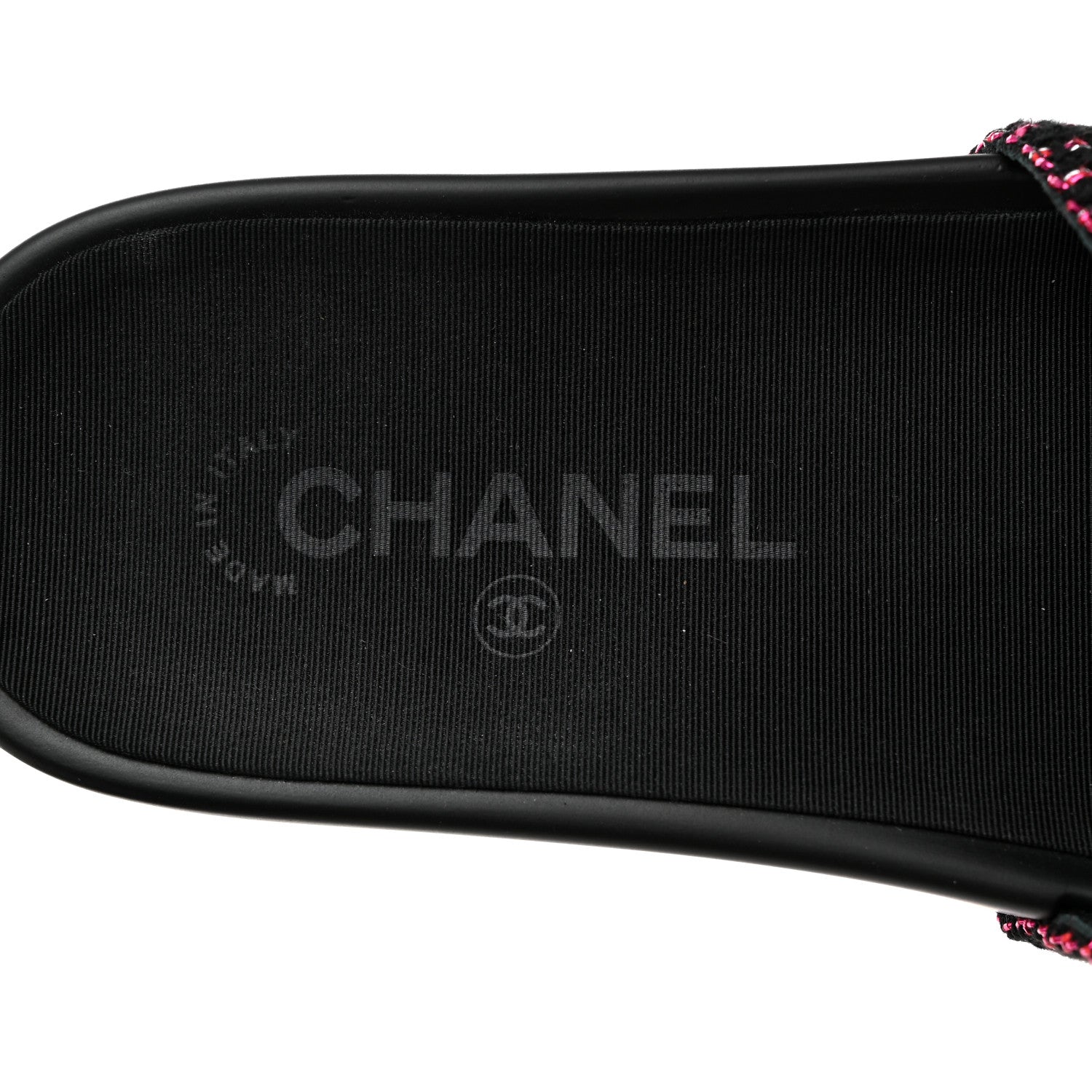 Chanel Tweed Grosgrain Camellia CC Flat Mules 35 Black Pink 6 of 8