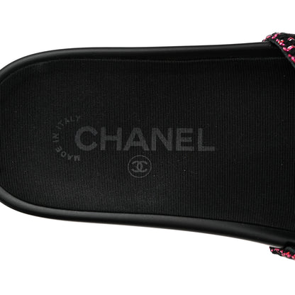 Chanel Tweed Grosgrain Camellia CC Flat Mules 35 Black Pink 6 of 8