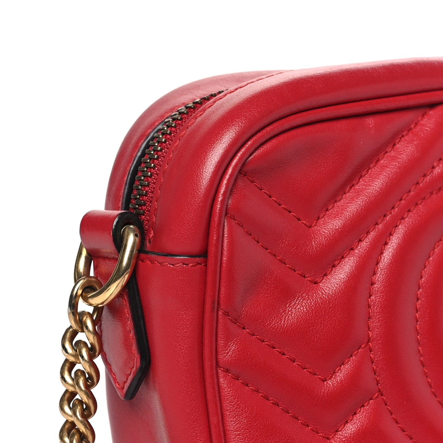 Calfskin Matelasse Mini GG Marmont Chain Shoulder Bag Hibiscus Red