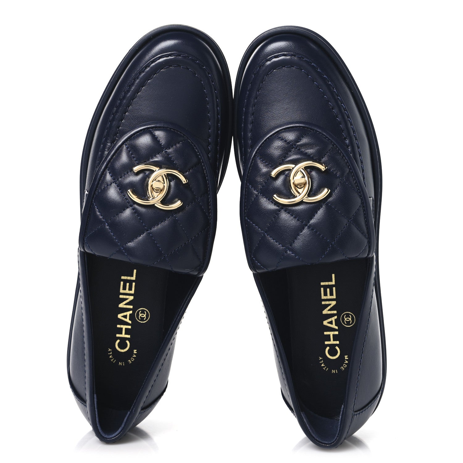 Chanel Lambskin Quilted CC Turnlock Loafers 38 Navy 2 of 9
