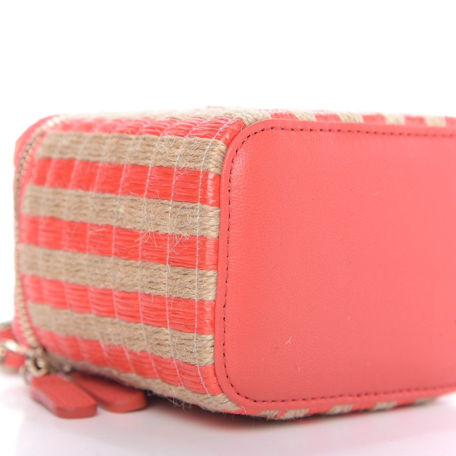 Chanel Raffia Jute Striped Mini Vanity Case With Chain Red Beige 6 of 10