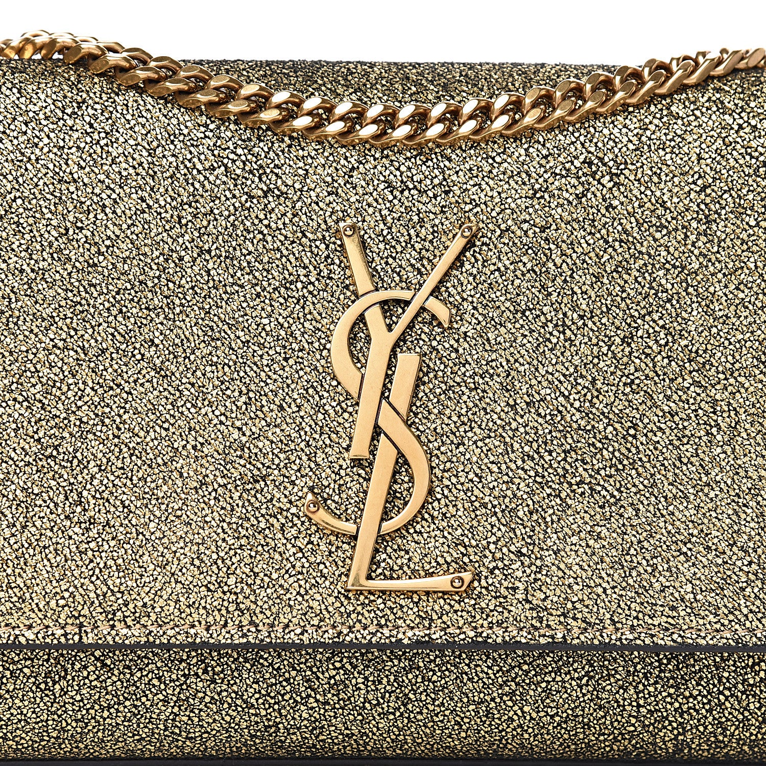Saint Laurent Metallic Calfskin Small Classic Monogram Kate Satchel Oro 10 of 12